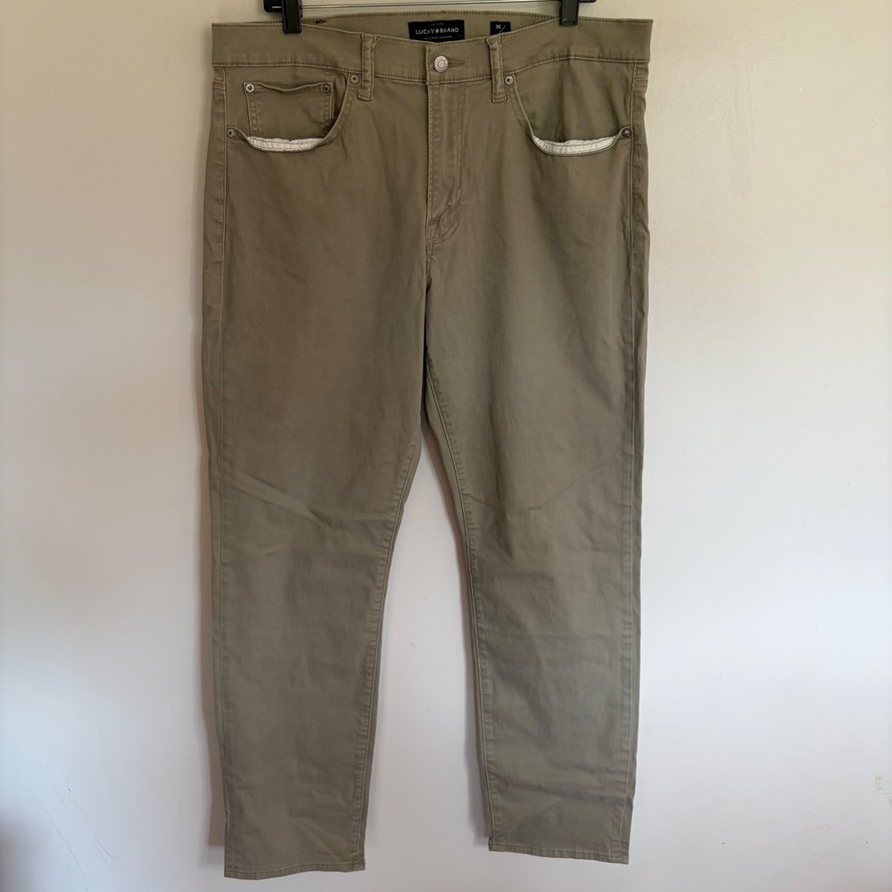 Lucky Brand 410 Athletic Fit Khaki Green Pants Mens 36x32 Olive Drab Twill